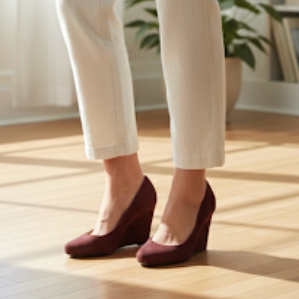 HALOGEN NWT Suede Wedges In Burgundy Size 6